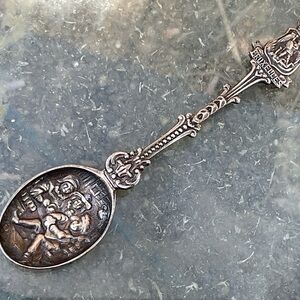 Old Bruxelles Belgium Silver Spoon, Hallmark & Embossed Scene Collectible